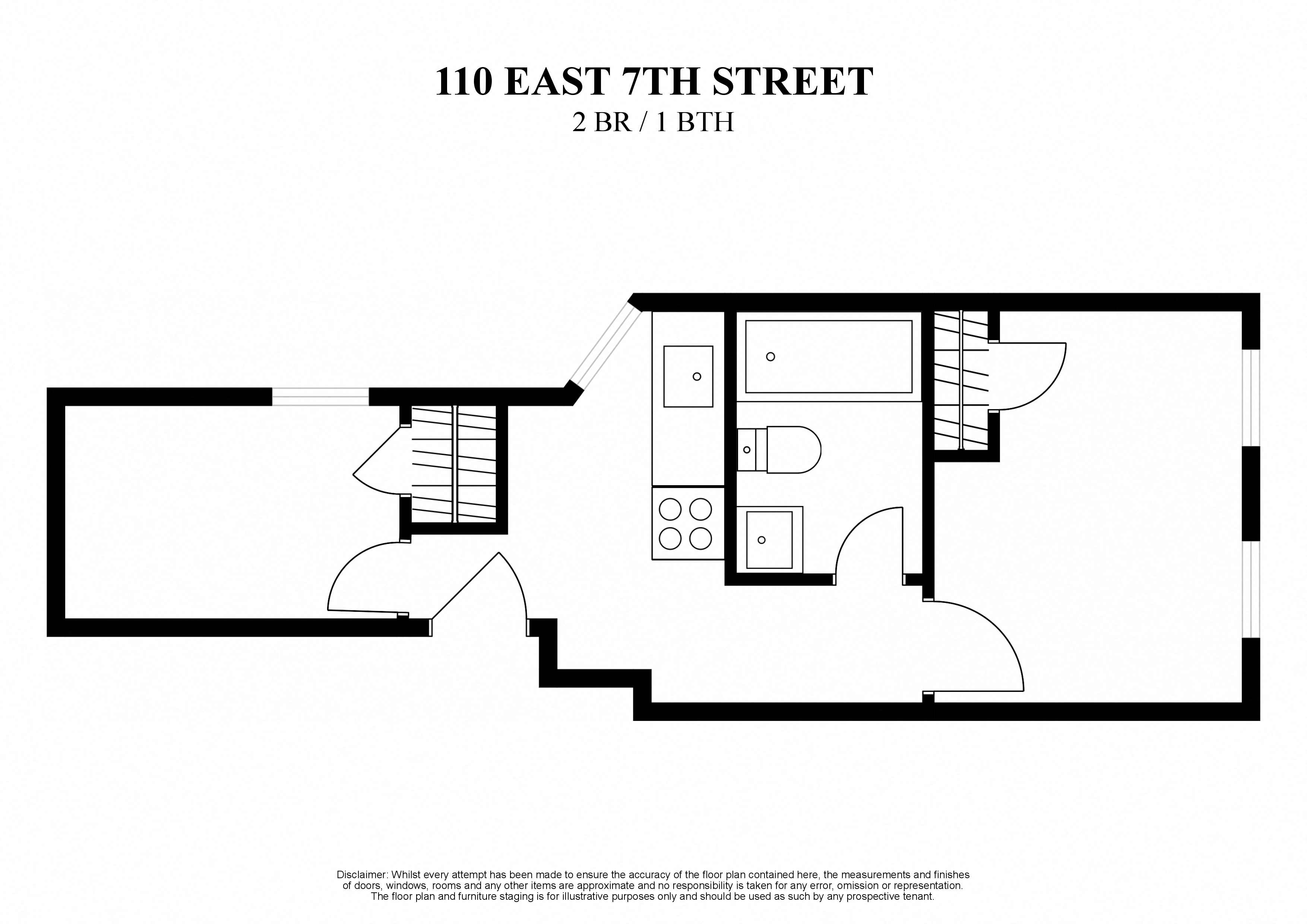 Floor plan for 2 beds, 1 bath, 300 sqft
